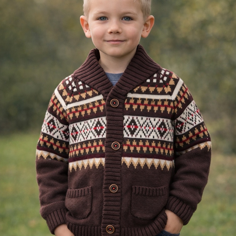Gymboree Boy Brown Fait Isle Patterned Knit Sweater 5T